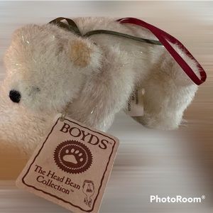 Rare Boyd's Polar Bear Plush Ornament w/ Green Ribbon  #562946